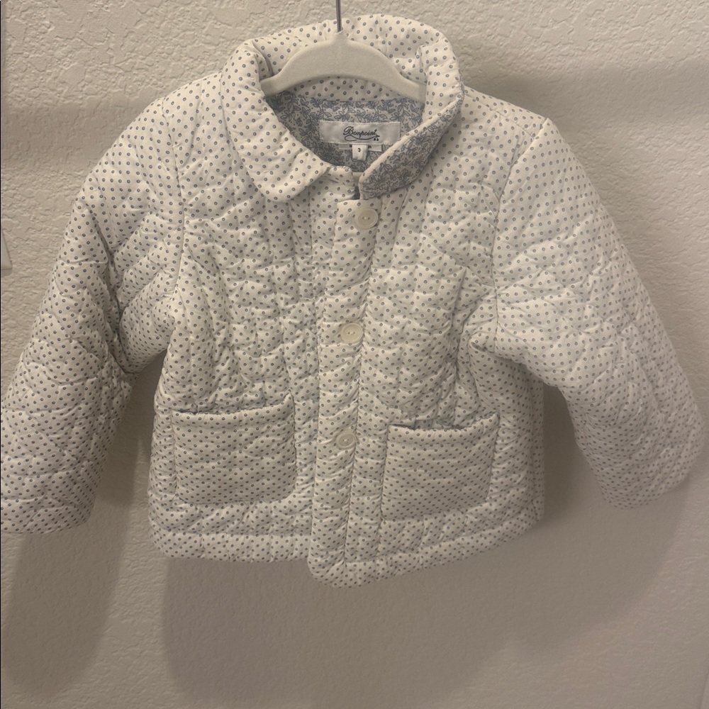 Bonpoint Cream Jacket with Blue Dots